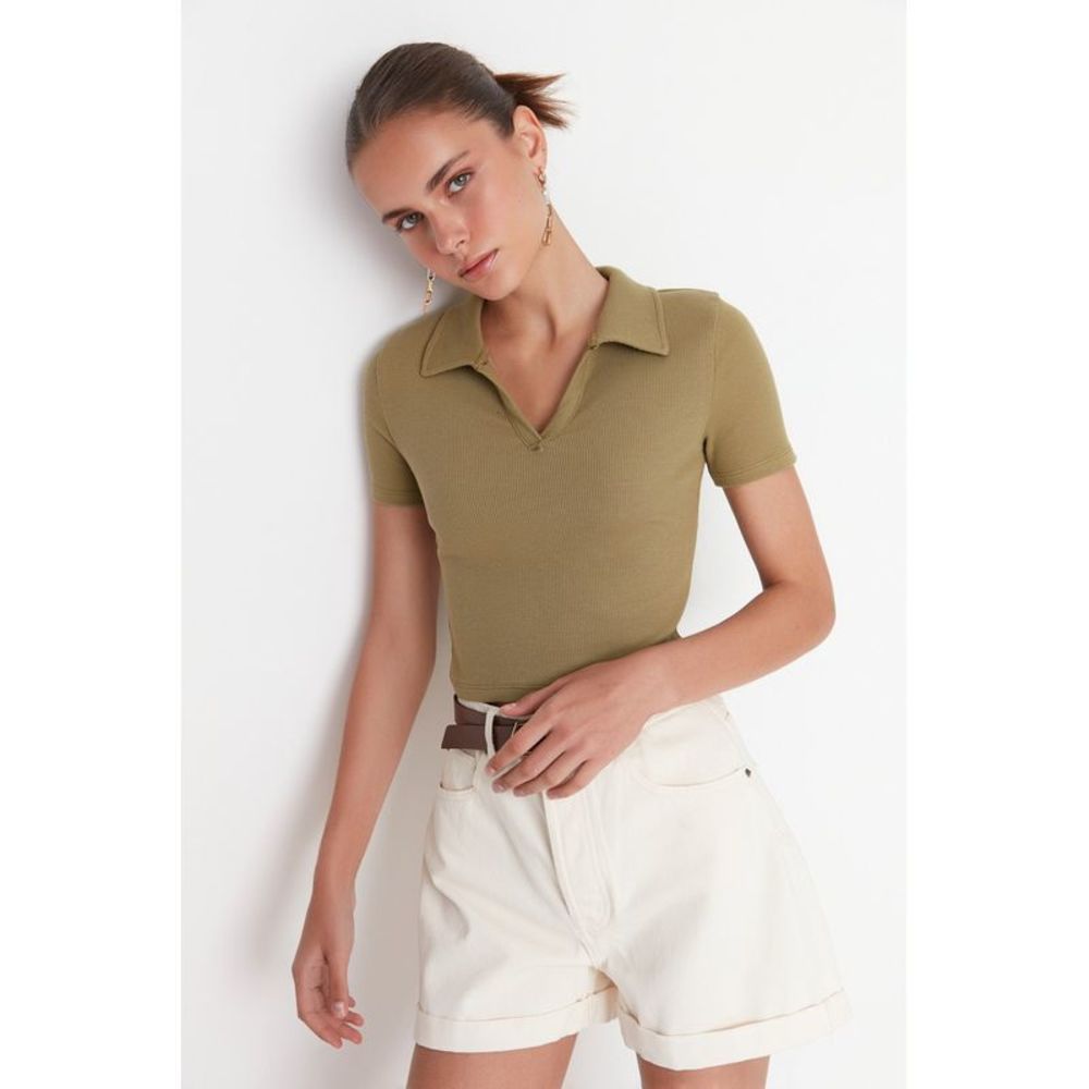 NWT Trendyol Women Fitted Polo neck Knit Blouse